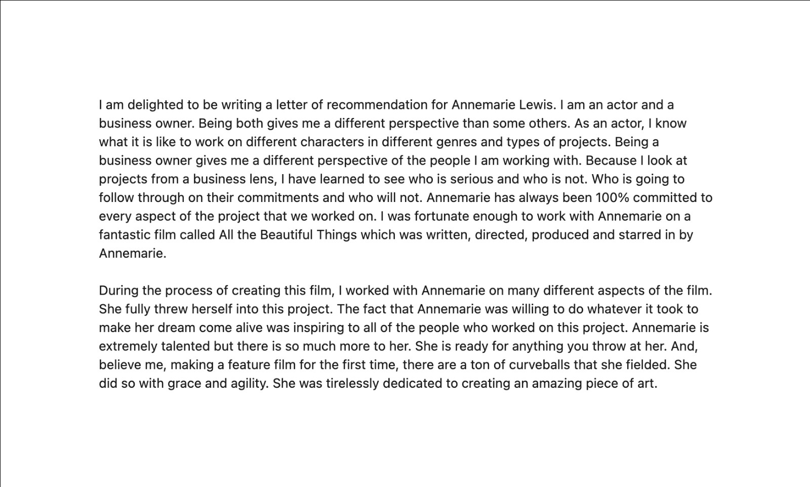 Original submitted testimonial, screenshot 5 of 5.